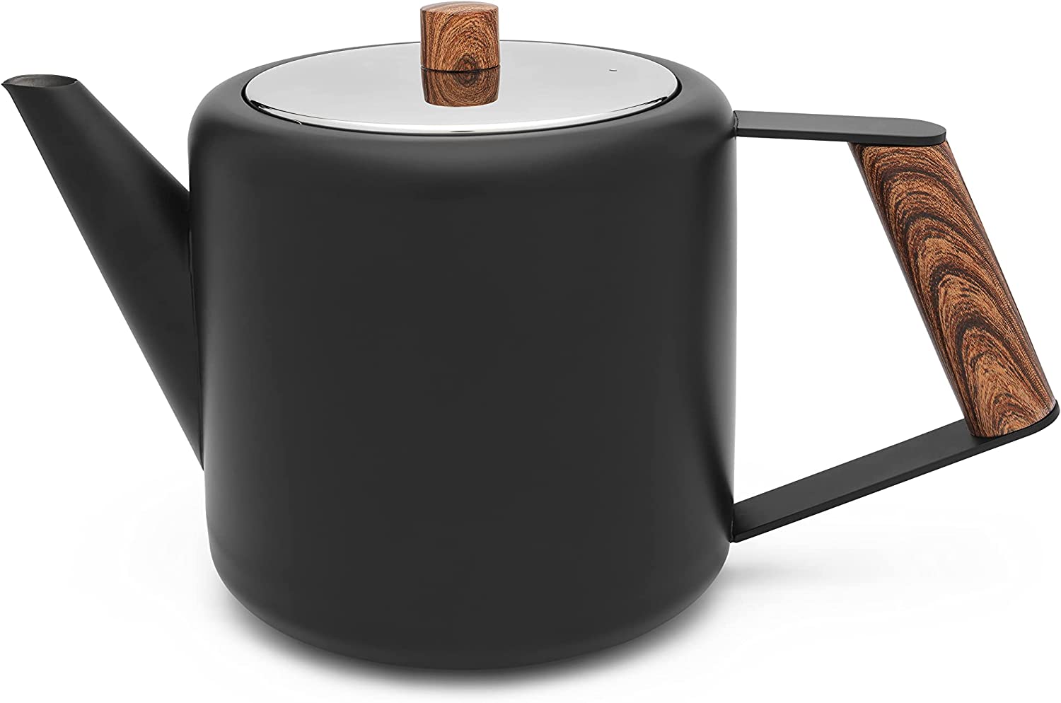 Bredemeijer Black Double-Walled Stainless Steel Teapot 1.1. L and WOODEN act