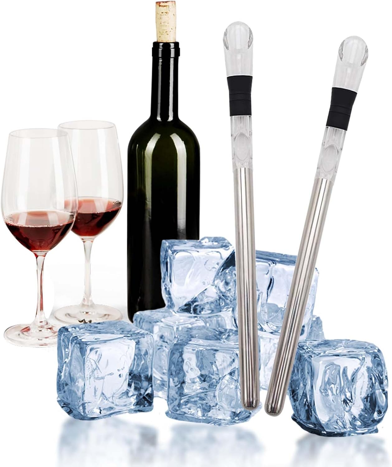 2 Pieces Wine Cooler Sticks, 3-in-1 Stainless Steel Wine Chiller Stick with Aerator, Drip Free Pourer, Wine Bottle Cooler for White and Red, Freeze 2 Hours for Optimal Cooling, Wine Accessories Gift