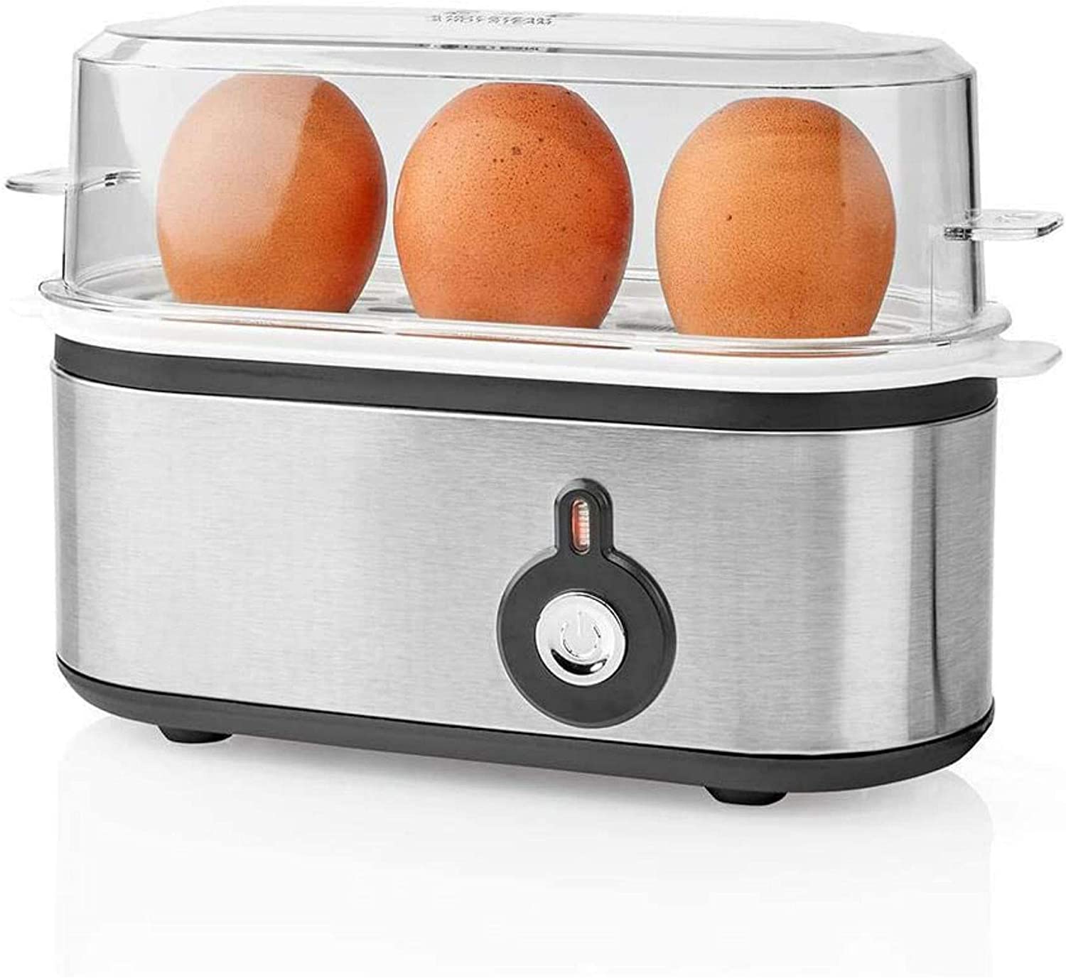 TronicXL Small Design Egg Cooker Stainless Steel for 3 Eggs Cookers Narrow Flat Small Compact Metal Sil