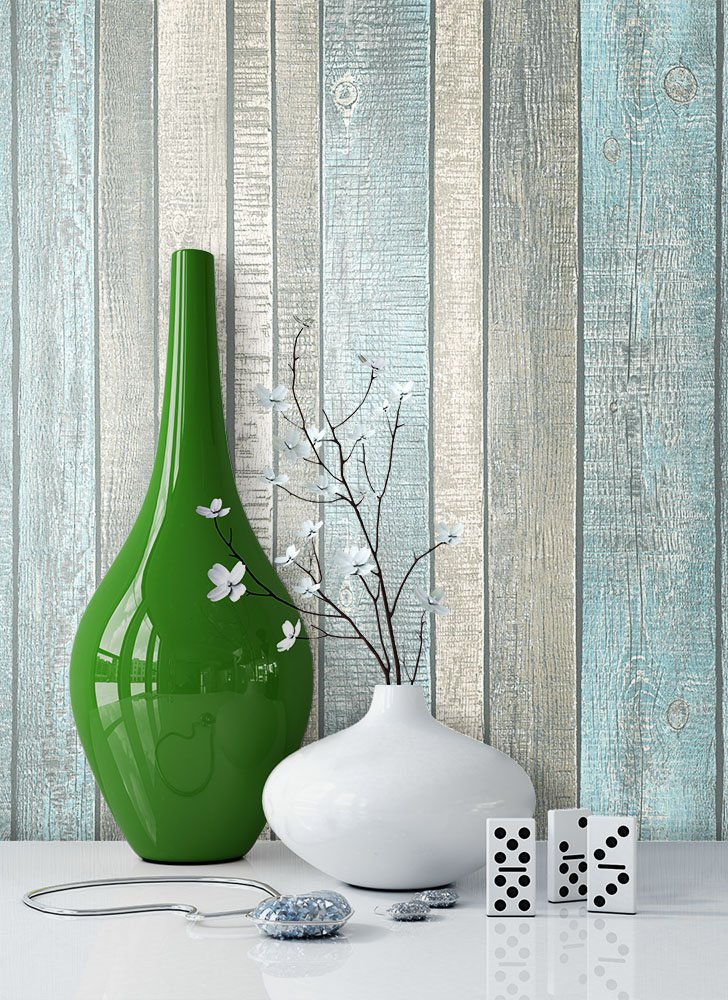 Newroom Design Newroom Non-Woven Wallpaper Cream/Grey Cottage, Natural Wood Wallpaper Blue