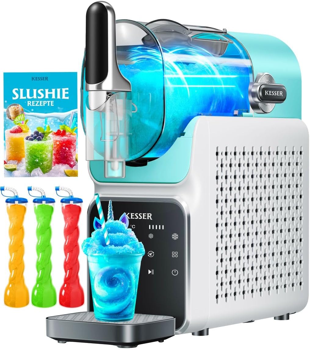 KESSER Slush Machine for Home - Slush Ice Maker 2L - for Slush, Ice Cocktails, Frappés, Milkshakes & Frozen Juice - in 25 Minutes & with 6 Programs - Includes 3 x Cups & Recipe Book, Light Blue
