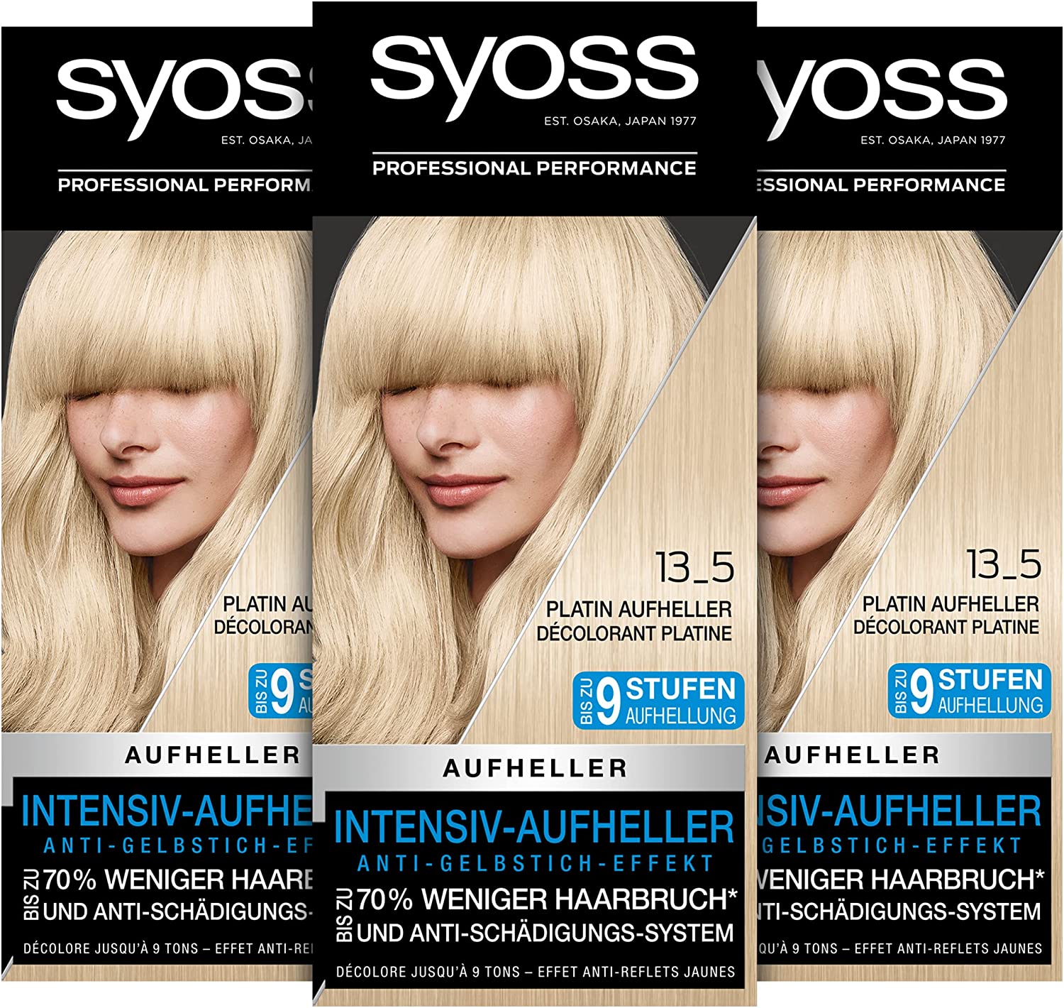 Syoss Blond Level 3 13_5 Platinum Brightener, Up to 9 Levels of Brightening, Pack of 3 (3 x 135 ml)