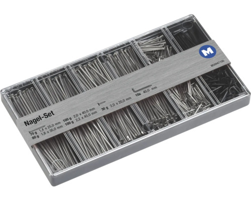 Blued nail assortment in a display box, 380 g