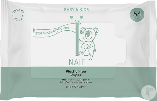 Naif Naive Plastic Free Wipes Biodegradable Wipes 99% Water Pack of 54