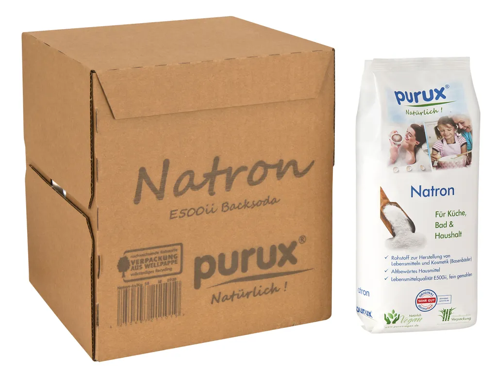 purux baking soda powder 5kg + 1kg bonus, food grade sustainably packaged, baking soda