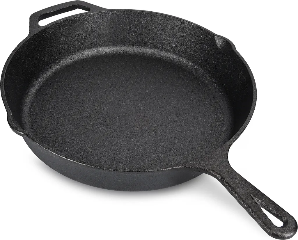 Navaris Cast Iron Pan - 30cm Seasoned Cast Iron Pan, Induction Compatible, Cast Iron Pan, Cast Iron Grill Pan, Cast Iron Pan, Steak Pan