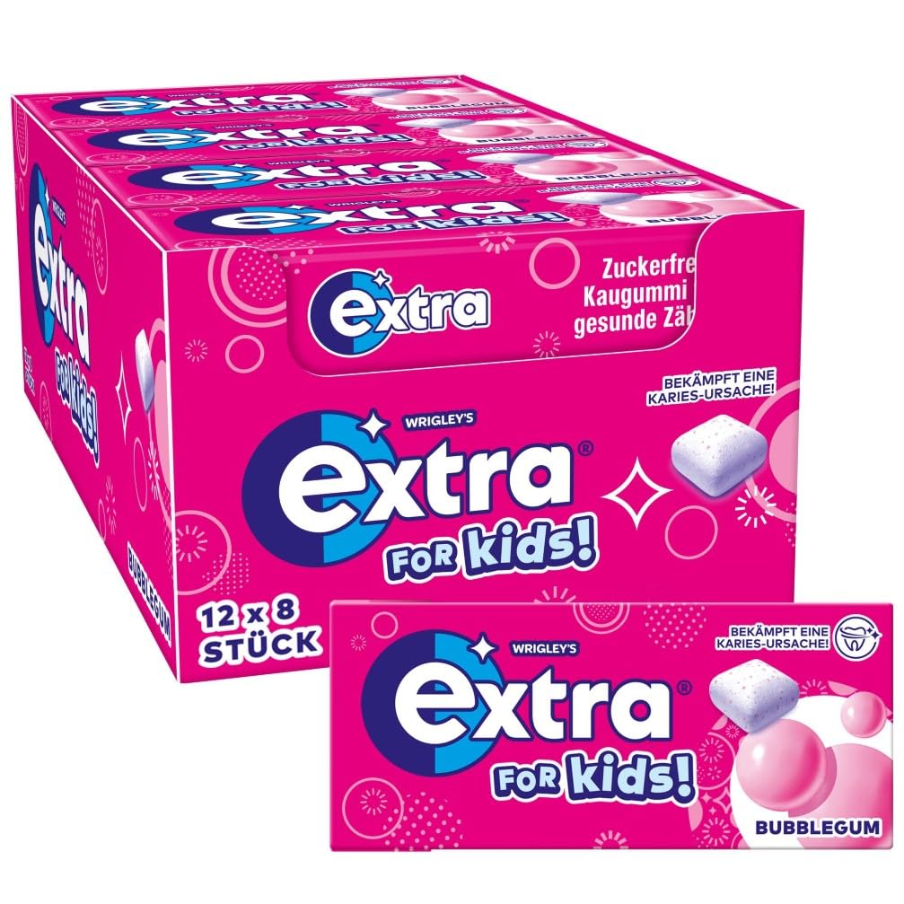 EXTRA Store Extra For Kids, Chewing Gum Sugar Free for Children, 12 x 8 Dragees, Bulk Chewing Gum as Sweets, Xylitol Chewing Gum No Sugar for Fresh Breath (96 Dragees)