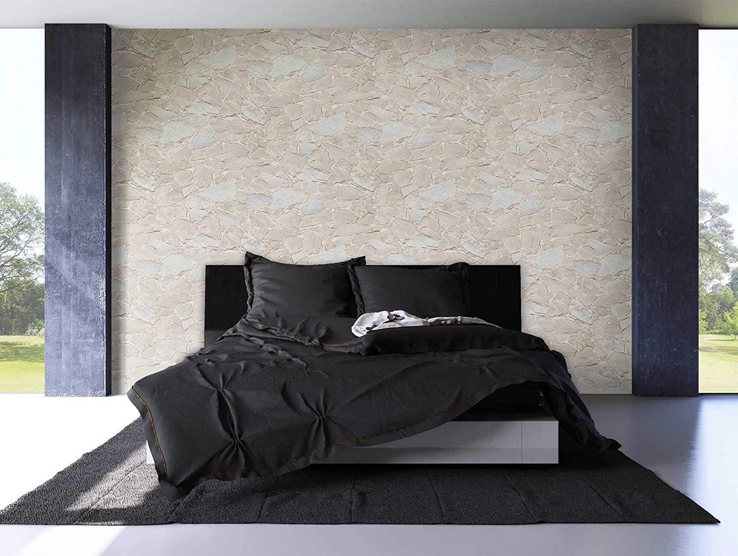 Newroom Design Newroom Stone Wallpaper Beige Wall Stone Modern Non-Woven Wallpaper Brown Non-Woven Wallpaper Modern Design 3D Look Wallpaper Brick Stone Masonry Brick Loft with wallpaper guide.