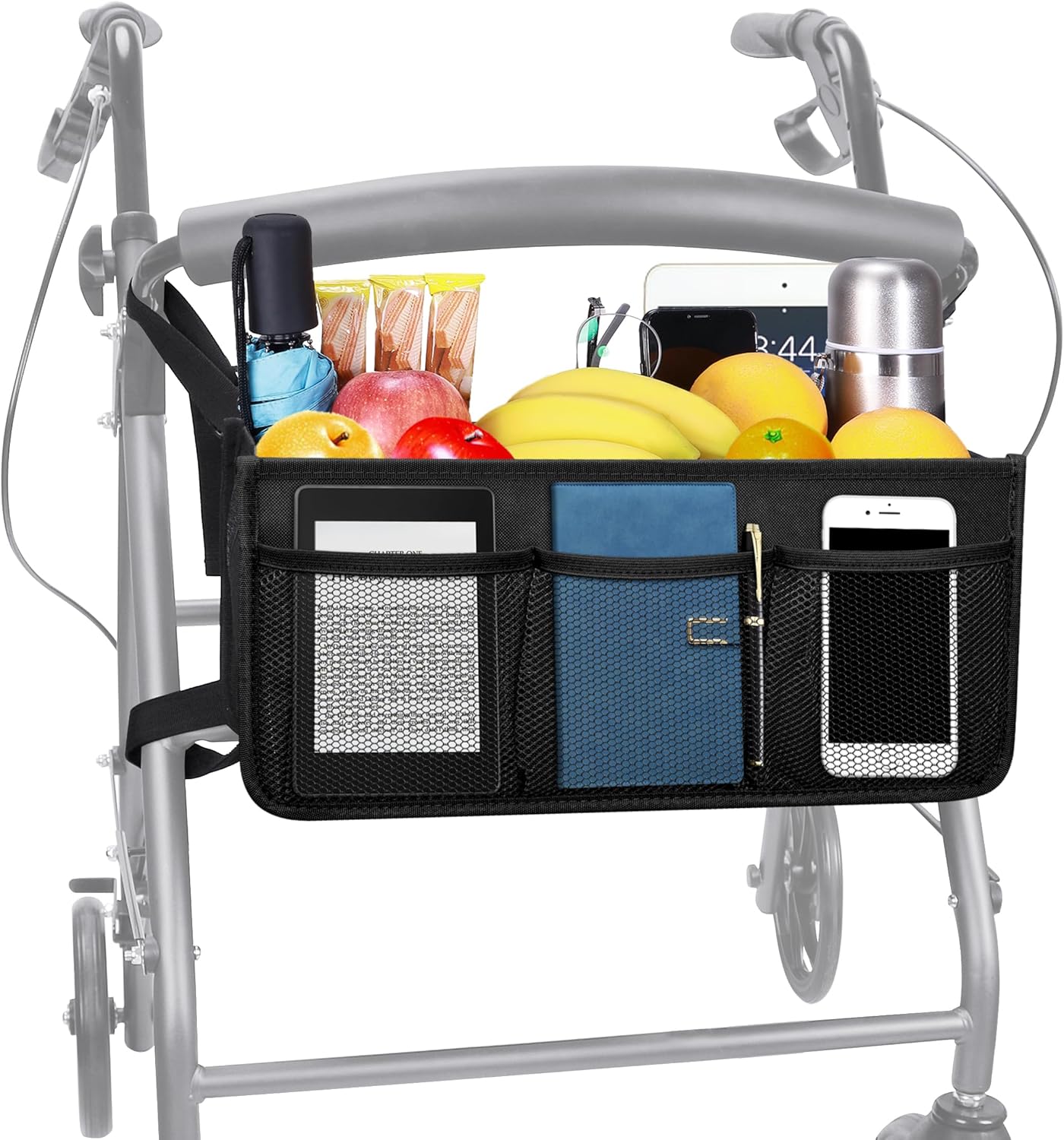 Dotday Rollator Basket with Cup Holder, Easy to Use Rollator Accessories, Foldable Storage Bag, Never Topple Over