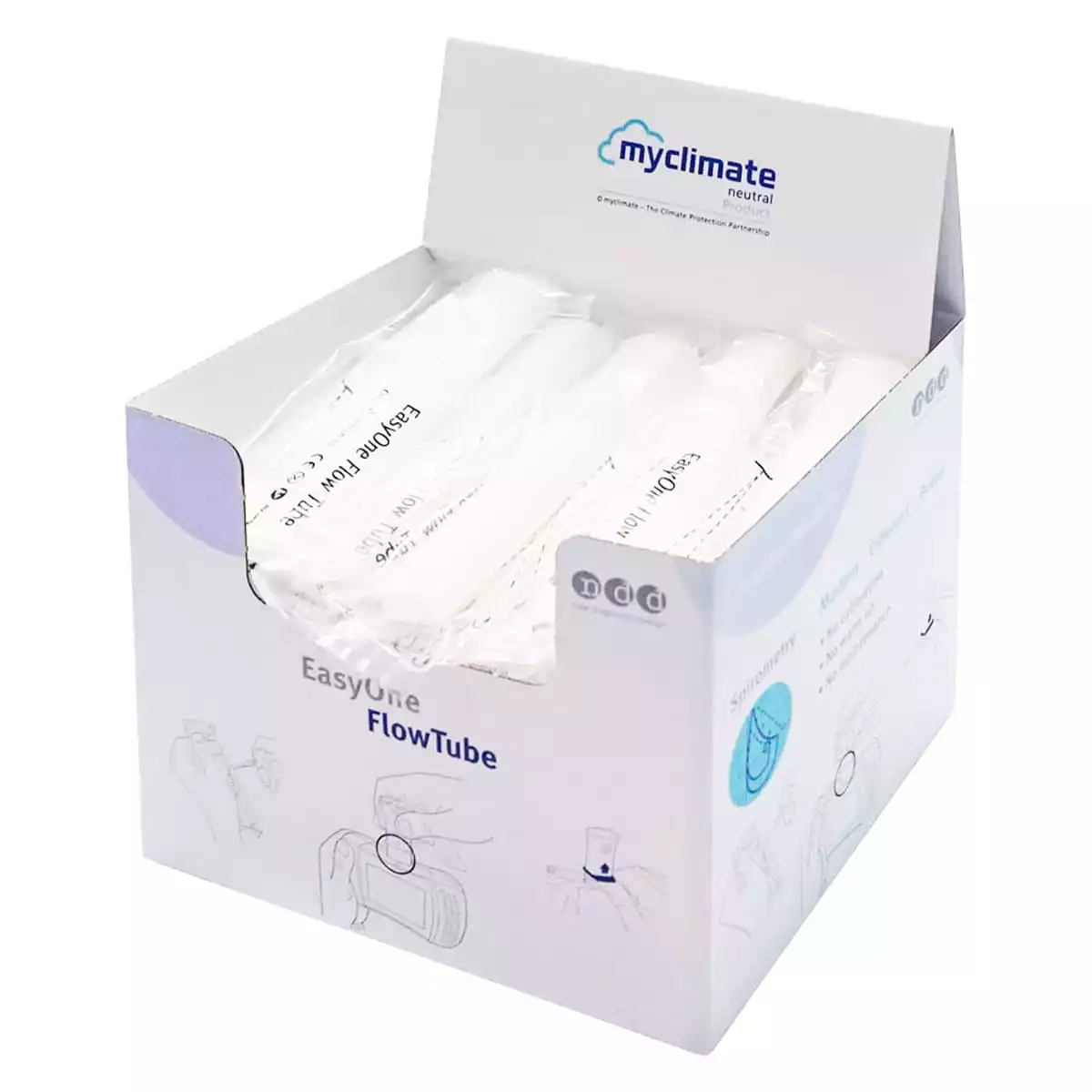 ndd FlowTube mouthpieces for EasyOne Air spirometers, L 150 × W 21 × H 38 mm, 50 pieces