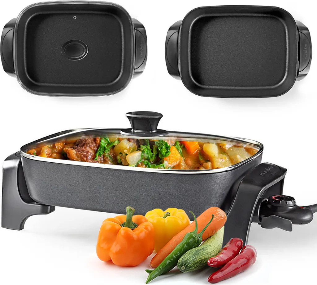 NEDIS Electric frying pan D=40cm, cast aluminum housing, 2200W, 5 power levels, black, FCSP110EBK40