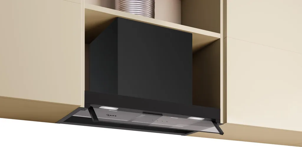 Neff D65XCC2S0, N 50, Integrated designer hood, 60 cm, clear glass, matte black