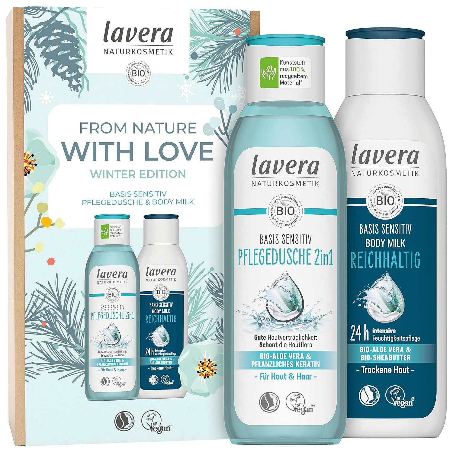 lavera Gift Set - From Nature with Love - Winter Edition - Shower & Body Milk - Basis Sensitive - Vegan