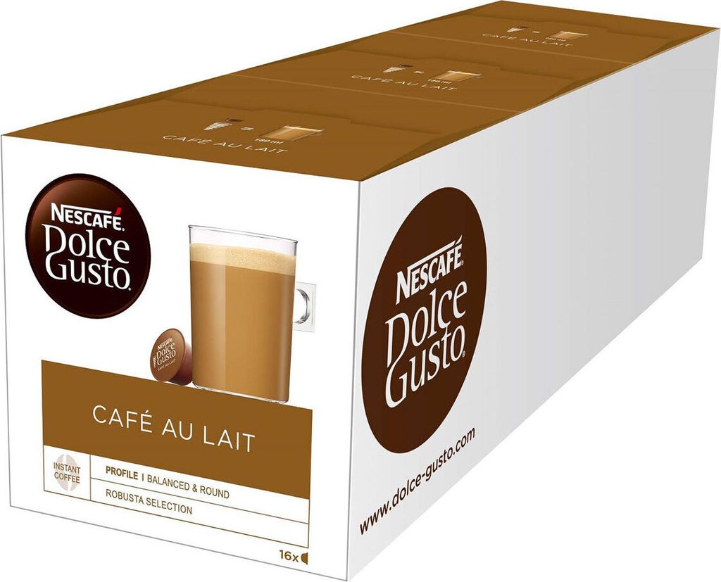 Nestlé Nescafe Dolce Gusto Cafe Au Lait 3x16 Pods Coffee Enjoyment Pack of 3