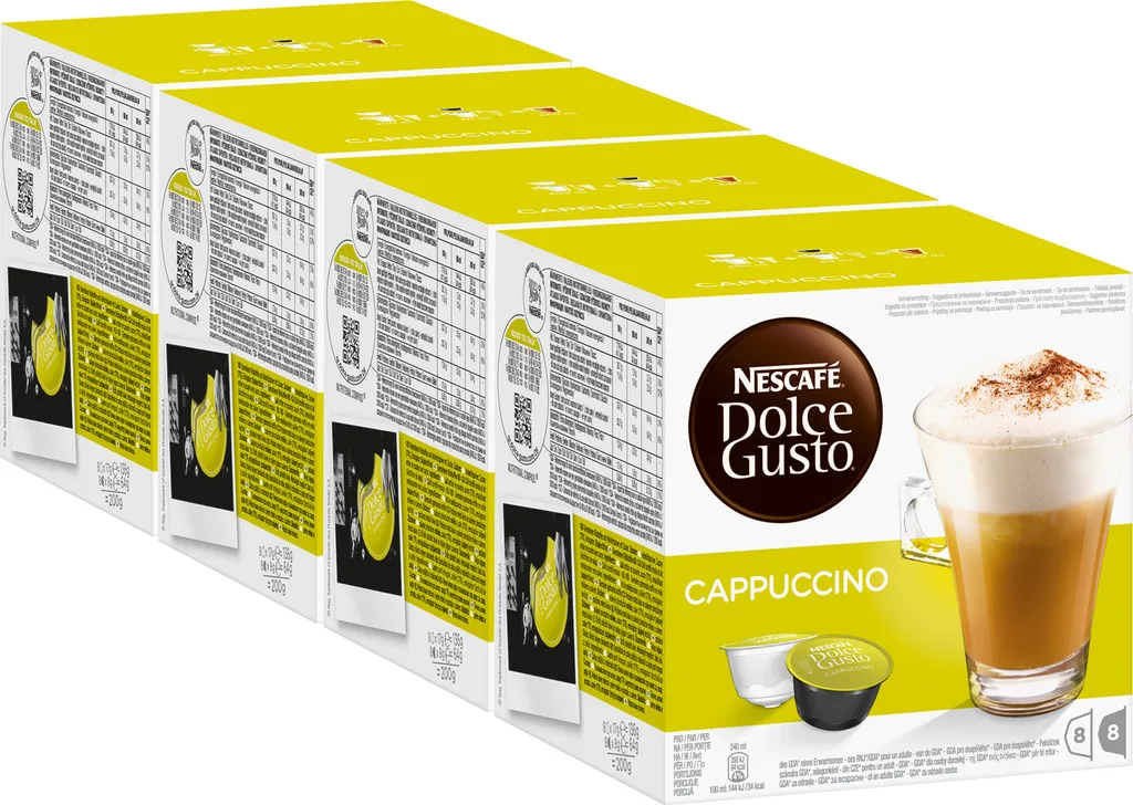 Nestlé Nescafé Dolce Gusto Cappuccino, Coffee, Coffee Capsule, Pack of 4, 4 x 16 Capsules (32 Servings)