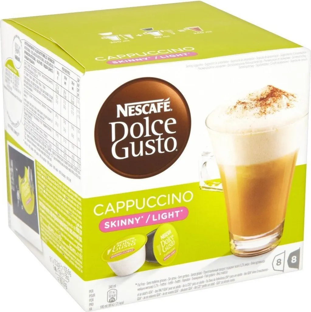 Nestlé Nescafé Dolce Gusto Cappuccino Light, fewer calories, coffee, coffee capsule, 16 capsules (8 servings)