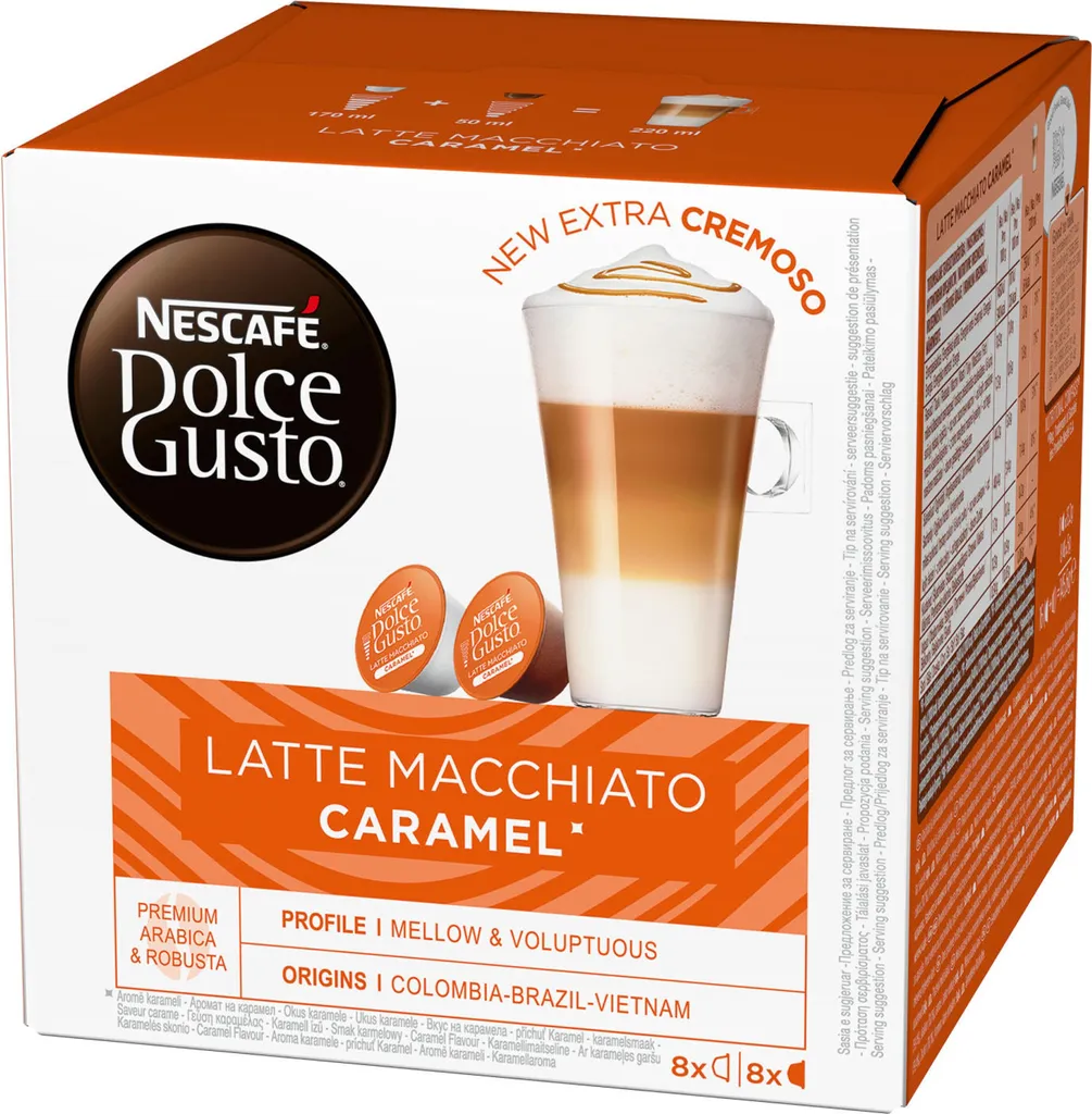 Nescafé Dolce Gusto Caramel Latte Macchiato, Caramel, Capsules, Coffee Capsule, Café, Coffee, Coffee, 16 Capsules (8 Servings)