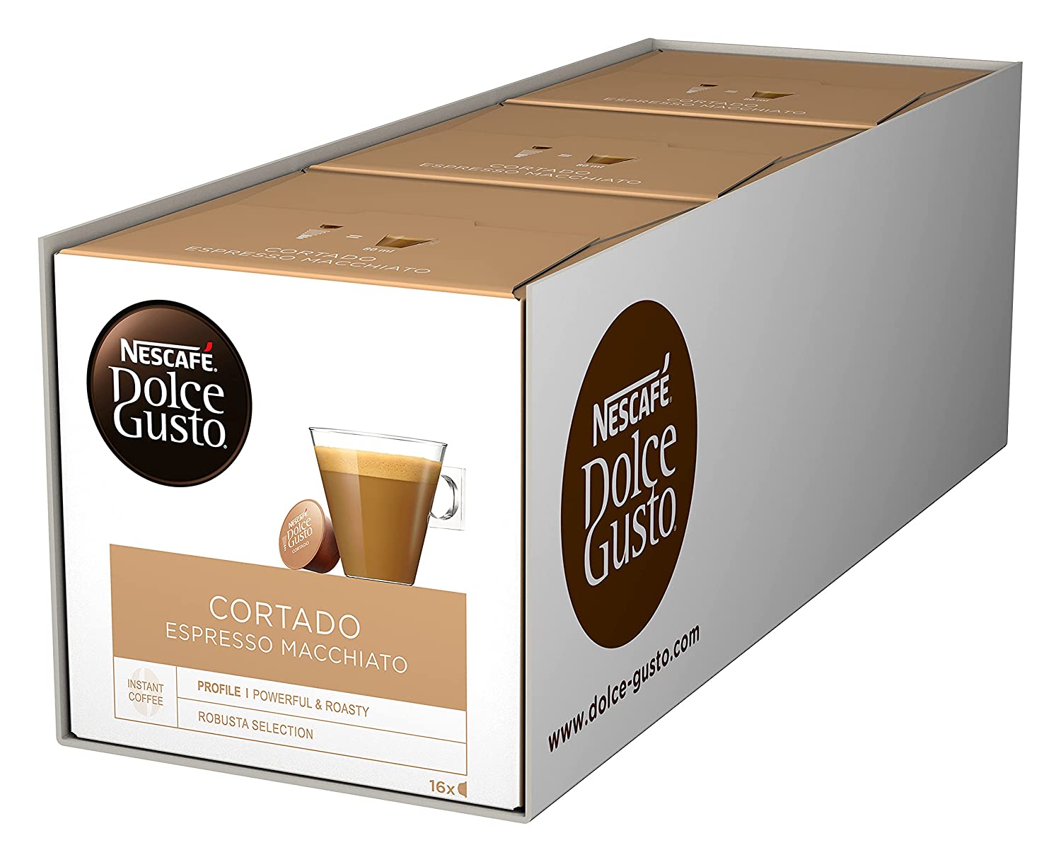 NESCAFÉ Dolce Gusto Cortado Espresso Macchiato, Coffee Capsules, Robusta and Arabica Beans, Spanish Latte, A Touch Cream, Flavored Capsules, 3 Pack (48 Capsules) 302.4g