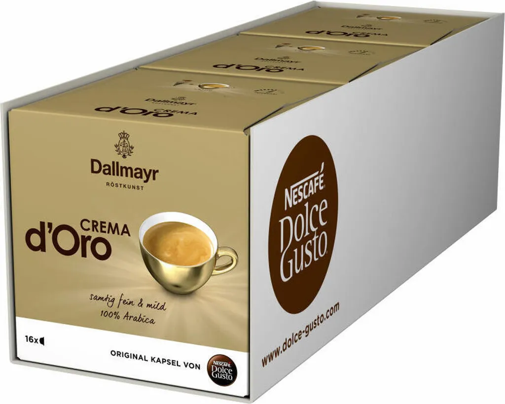 Nestlé Nescafé Dolce Gusto Dallmayr Crema d'Oro, Coffee, Coffee Capsules, 3-Pack, 3 x 16 Capsules 360g