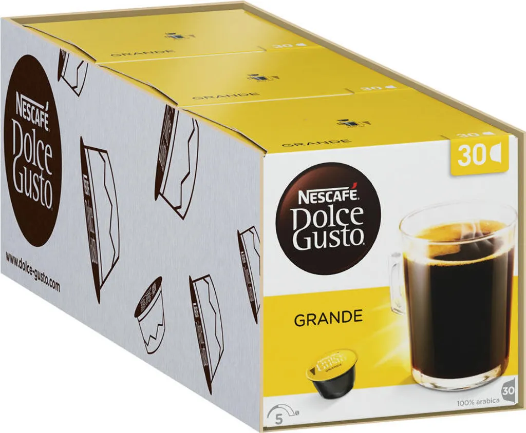 Nestlé Nescafé Dolce Gusto Grande Storage Box, Set of 3, Coffee, Cafe with Crema, Coffee Capsules, 3 x 30 Capsules