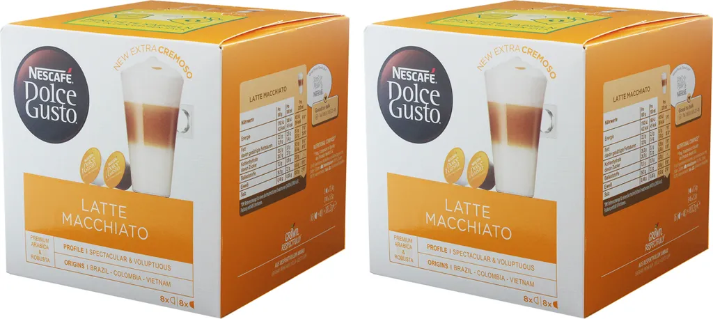 Nestlé Nescafé Dolce Gusto Latte Macchiato, Coffee, Coffee Capsule, 2-pack, 2 x 16 Capsules (16 servings)