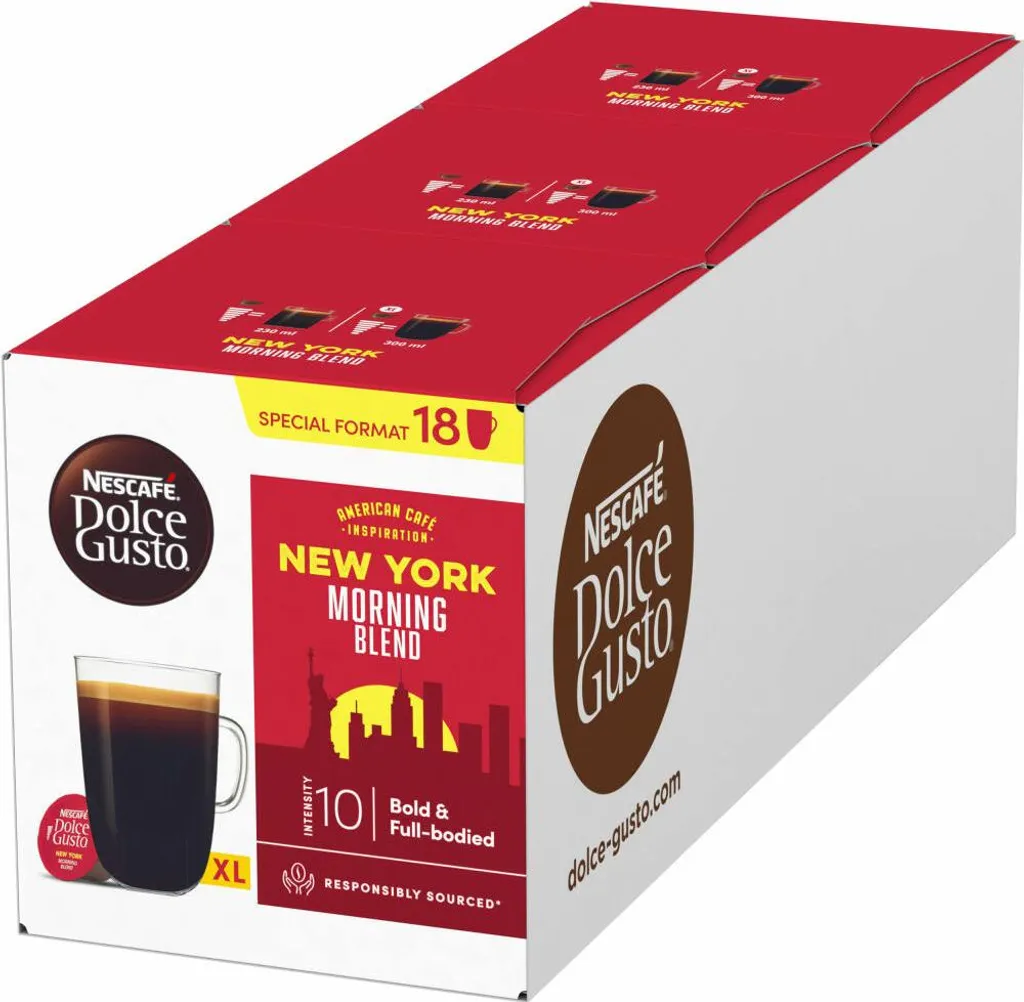 Nestlé Nescafé Dolce Gusto New York Morning Blend XL 3-pack, roasted coffee, 3 x 18 coffee capsules / servings 447g