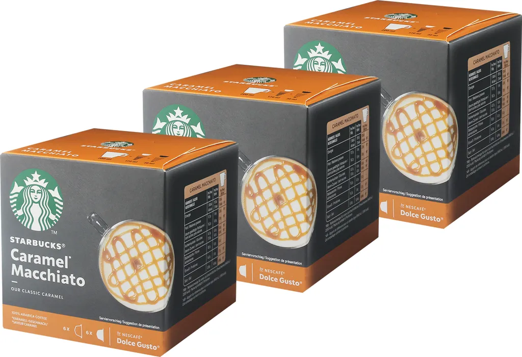 Nestlé Nescafé Dolce Gusto Starbucks Caramel Macchiato 3-pack, Latte Macchiato with Caramel, Coffee Capsule, Roasted Coffee, 3 x 12 Capsules