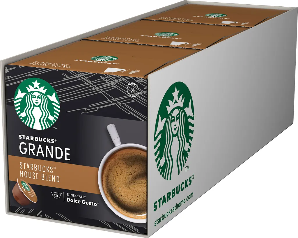 Nestlé Nescafé Dolce Gusto Starbucks House Blend Grande 3-pack, coffee, roasted coffee, coffee capsules, 3 x 12 capsules