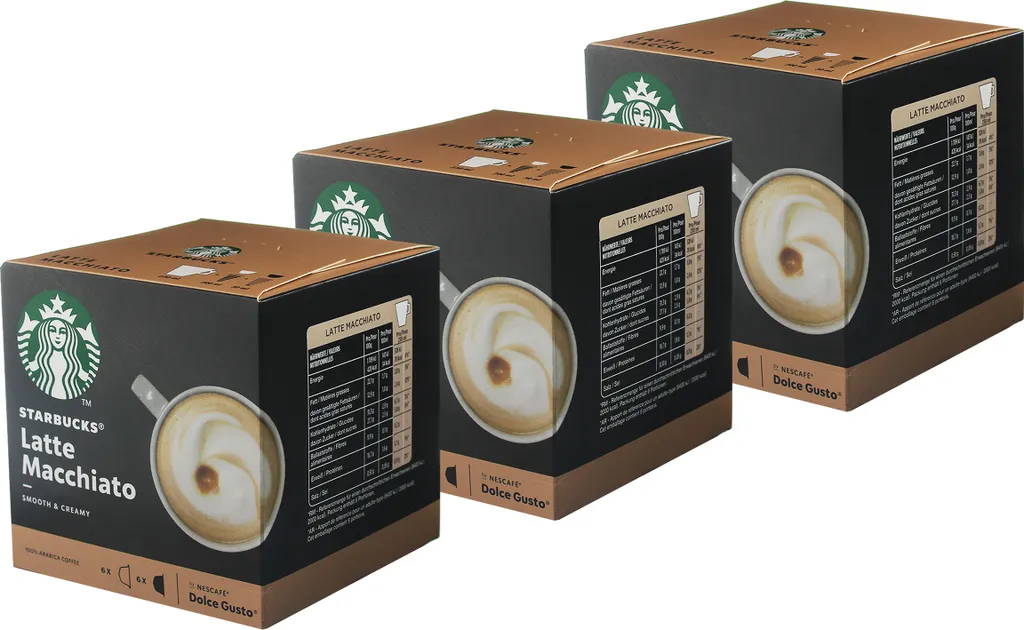 Nestlé Nescafé Dolce Gusto Starbucks Latte Macchiato 3-pack, coffee, latte, coffee capsules, 3 x 12 capsules
