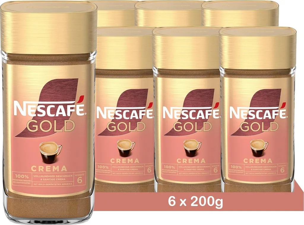 Nestlé NESCAFÉ Gold Crema instant coffee beans with a velvety crema (6 x 200g)