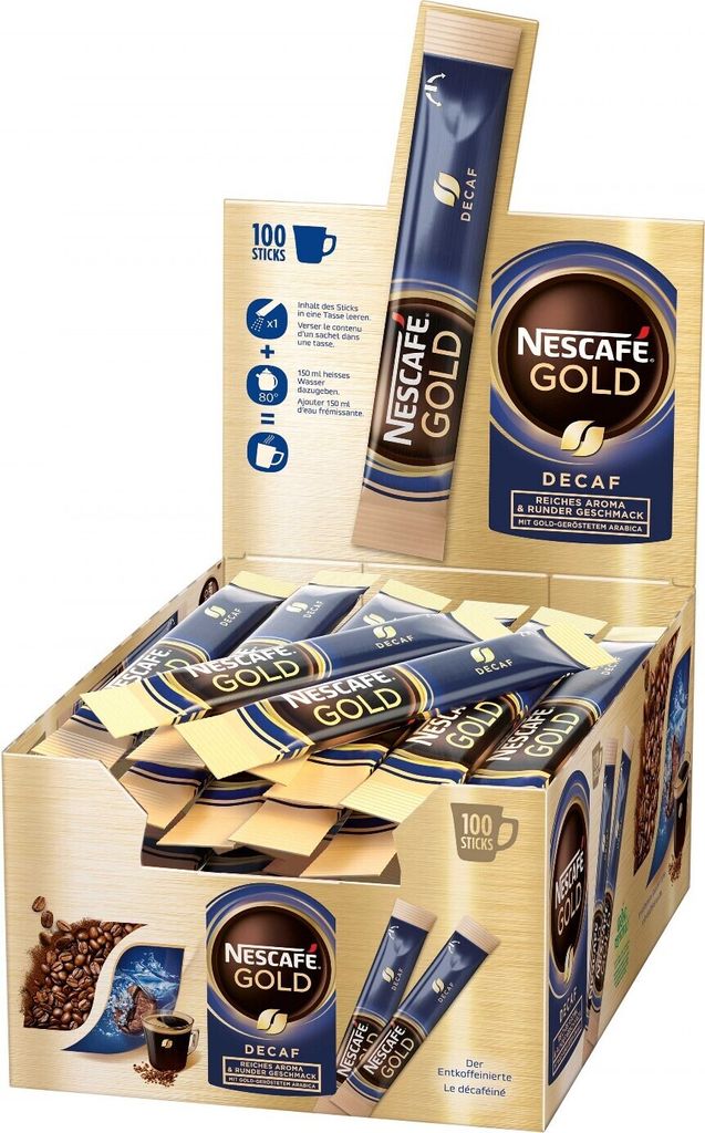 Nestlé NESCAFÉ Gold Decaffeinated Sticks, instant coffee beans (100 x 2g)
