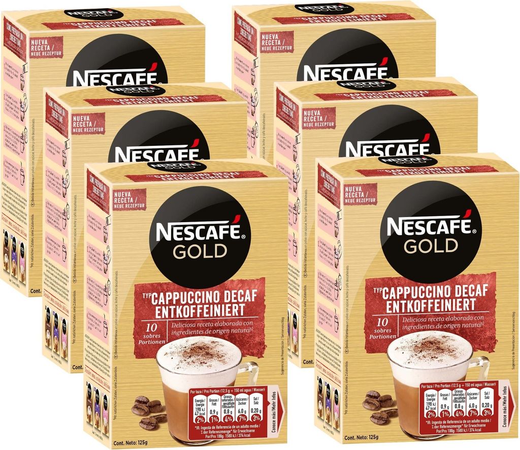 Nestlé NESCAFÉ Gold Type Cappuccino Decaffeinated (6 x 10 x 12.5g)