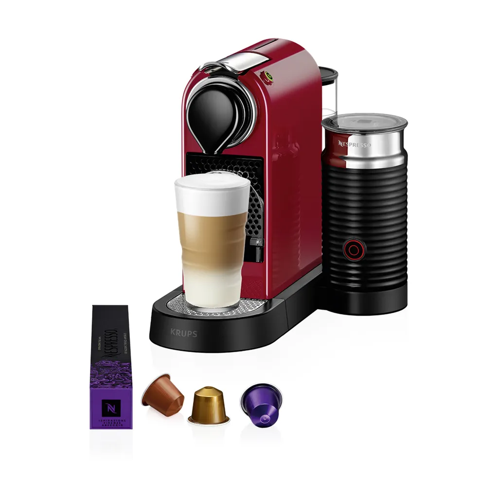 Nespresso Krups Citiz & Milk XN7615.19 Capsule Machine | Integrated Aeroccino Milk Frother | 19 bar | Red