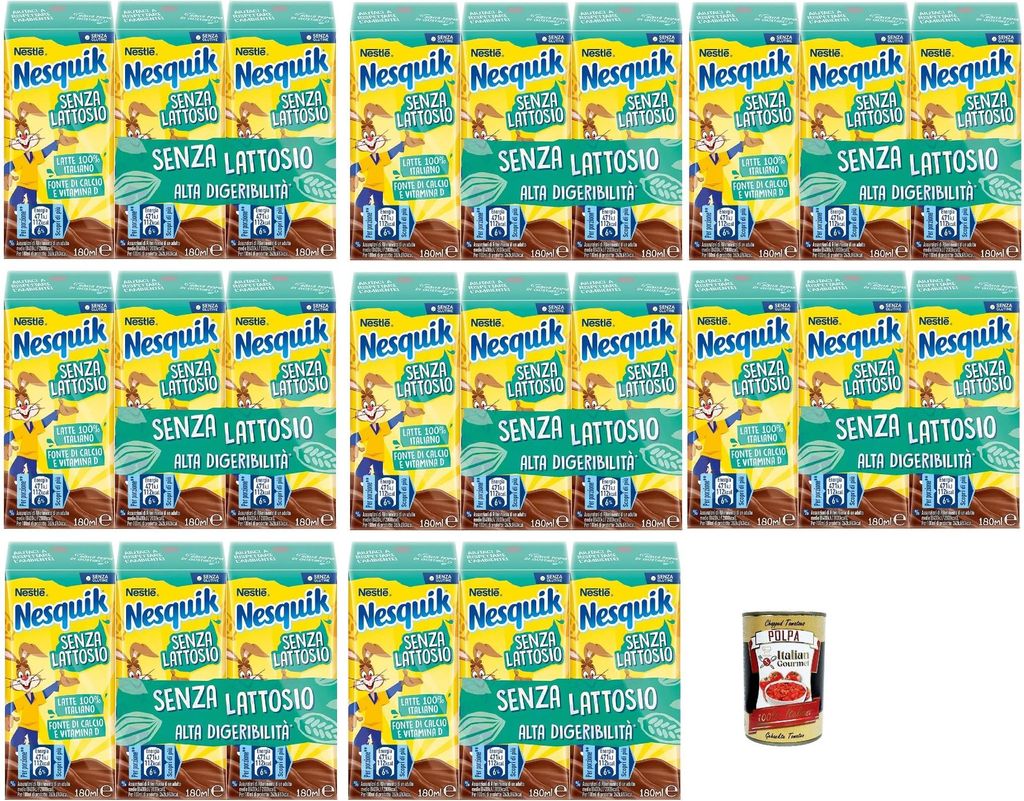 Nestlé NESQUIK Ready-to-drink, lactose-free, milk-based beverage and instant cocoa, 8 x 540g + Italian Gourmet polpa 400g