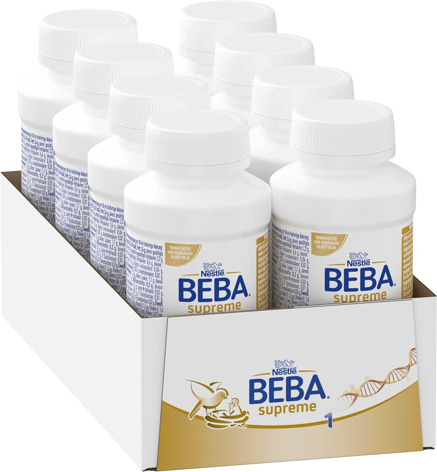 Nestlé BEBA Supreme 1 Initial Milk: Ready-to-Drink Portion Bottles with Omega 3, Pack of 8 (8 x 200 ml)