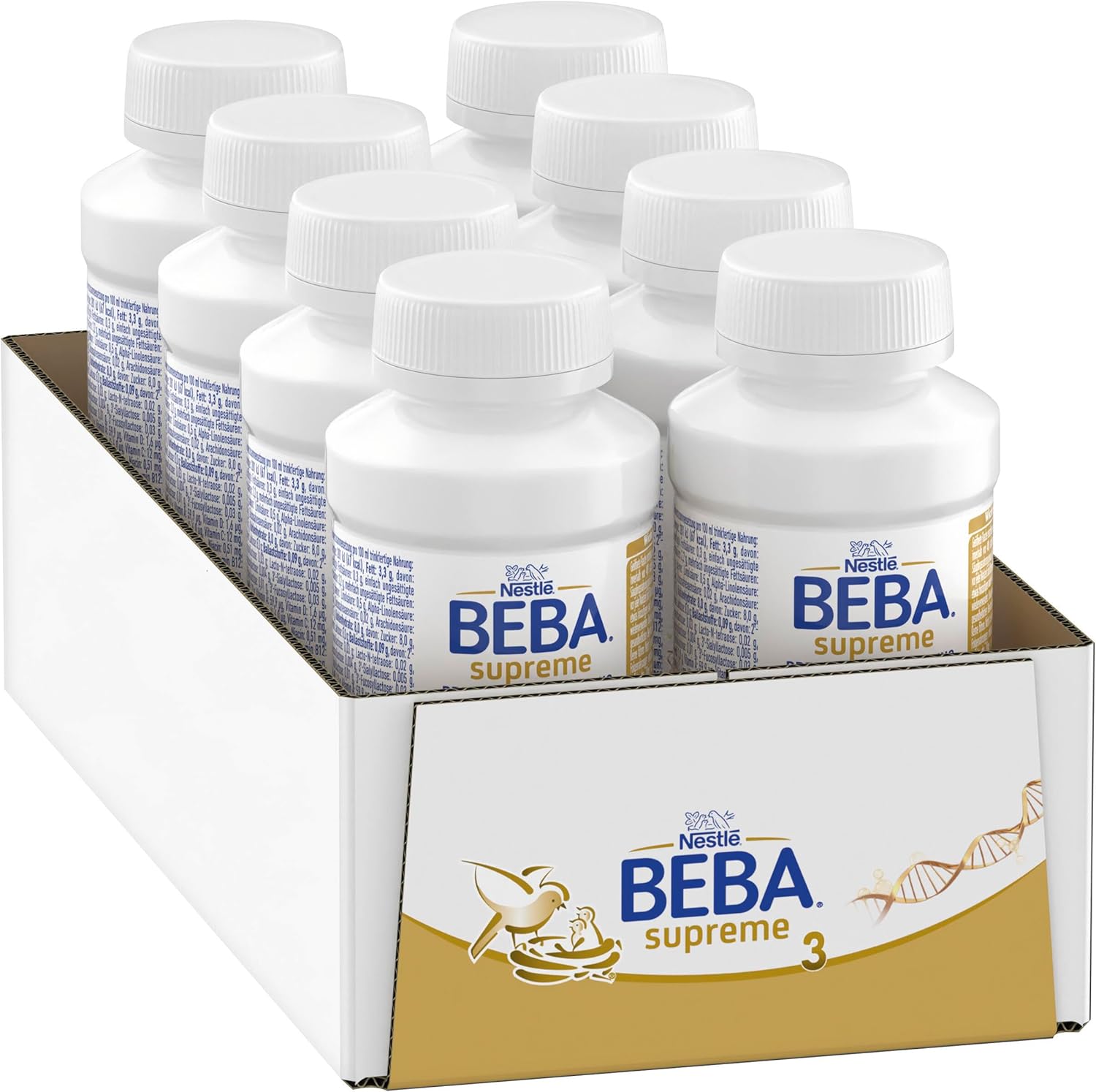 Nestlé BEBA Supreme 3 Follow-on Formula: from 12 Months, Ready to Drink, Following Breastfeeding, Pack of 8 Bottles (8 x 200 ml)