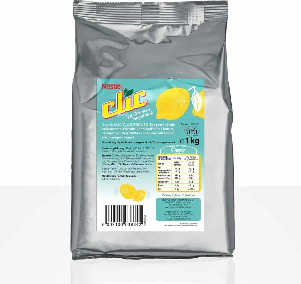 Nestlé Clic Lemon - Carton 10 x 1kg Lemon Tea Instant 10000g
