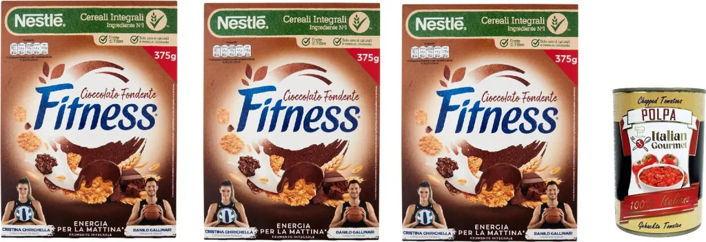Nestlé FITNESS Cioccolato Fondente, Dark Chocolate, Whole Grain Cereal, with Chocolate and Whole Grain Muesli, contains Vitamins, Calcium & Iron, 3 x 375g + Italian Gourmet Polpa 400g