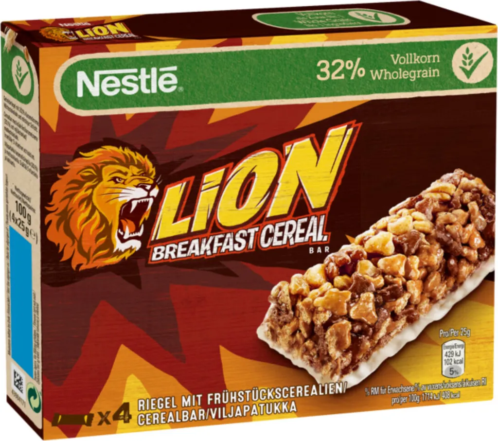 Nestlé Lion Breakfast Cereal Bar crispy cereal bars 4 x 25g 100g