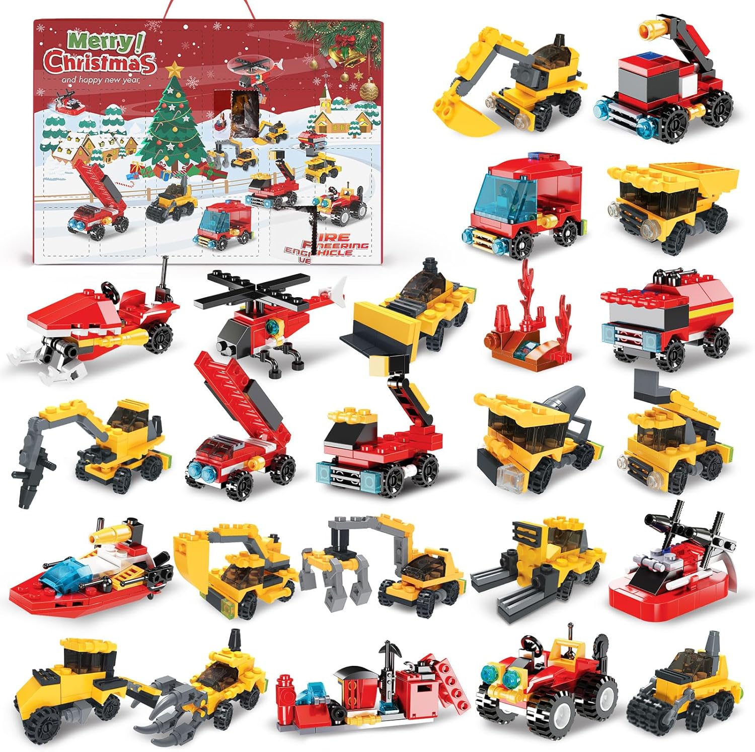 Grarain 2023 Fire Engine Block Advent Calendar Christmas Holiday Countdown Advent Calendar for Children, Teenagers, Boys & Girls