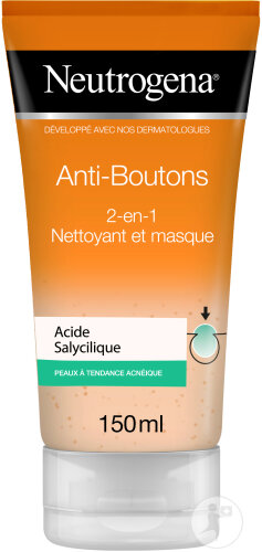 Neutrogena Anti-Pimple 2-In-1 Salicylic Acid Cleanser and Mask for Acne-Prone Skin Tube 150ml