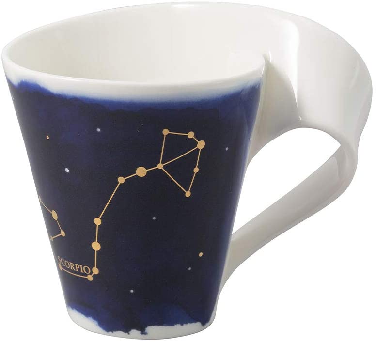 Villeroy & Boch Villeroy und Boch NewWave Stars Mug with Handle, Elegant Mug with Scorpion Motif, Premium Porcelain, Dishwasher Safe, White/Blue, 300 ml
