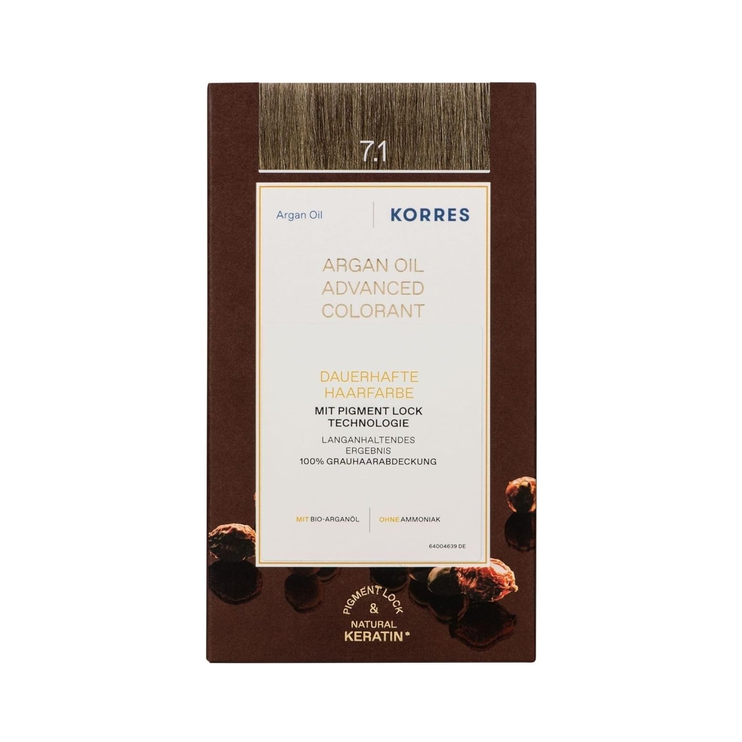 KORRES Argan Oil Colorant - Amonia-Free Hair Color Ash Blonde 7.1 - 100% Gray Hair Coverage & Vegan for a Long-Lasting Color Result