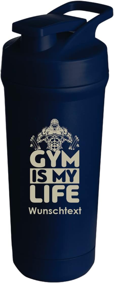 Teemando Individually Engraved Premium Stainless Steel Shaker with Your Desired Engraving 750 ml, Leak-proof Lid, Shaker Ball, Dishwasher Safe for Protein Shakes, Fitness Diet Gift (Blue)