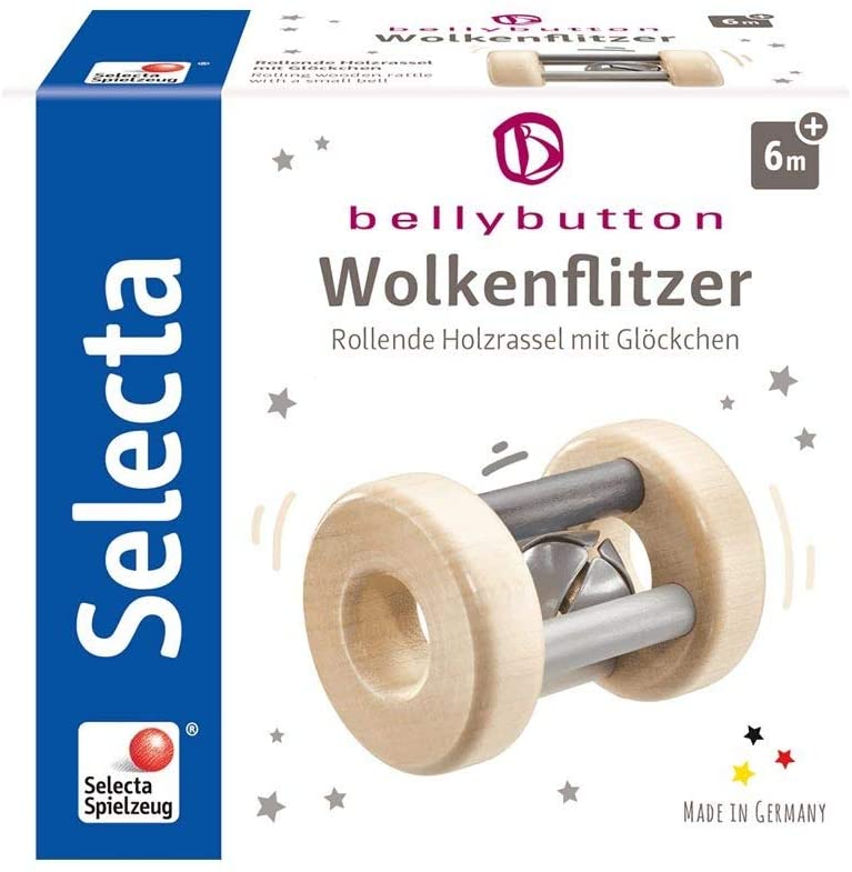 Selecta 64003 Clouds Speedster, Grasping Toy and Rattle – Bellybutton, Grey, 7 cm