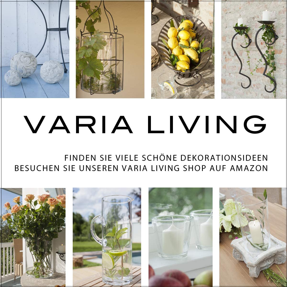 Varia Living Lantern made of glass and threadar stone, vintage, shabby chic design, for indoors or in the garden, colour: grey, candlestick in natural style, concrete look (height 30 cm, diameter 20 cm)