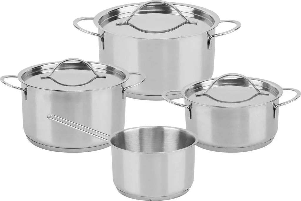 Niceey induction-compatible cookware set with lids, 4-piece induction cookware set, saucepan set with stainless steel lids, 16 cm diameter pot, 18 cm diameter pot, 16 cm diameter pot, 20 cm diameter pot, silver