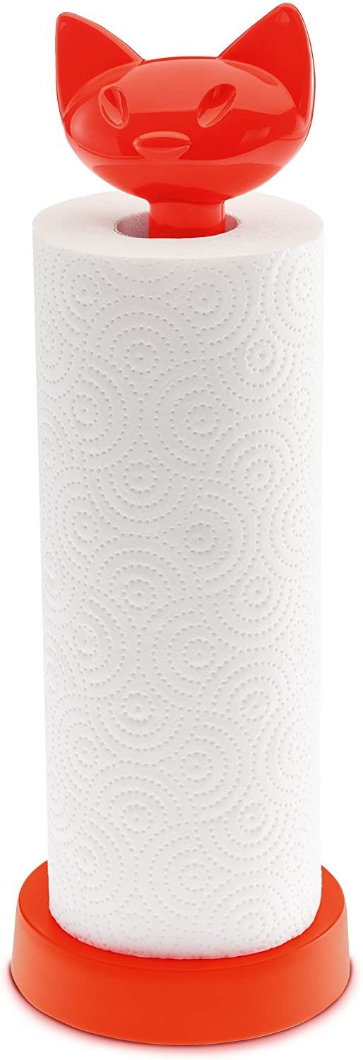 koziol Miaou Kitchen Roll Holder, Plastic, Solid Orange Red, 12.8 x 12.8 x 36.9 cm