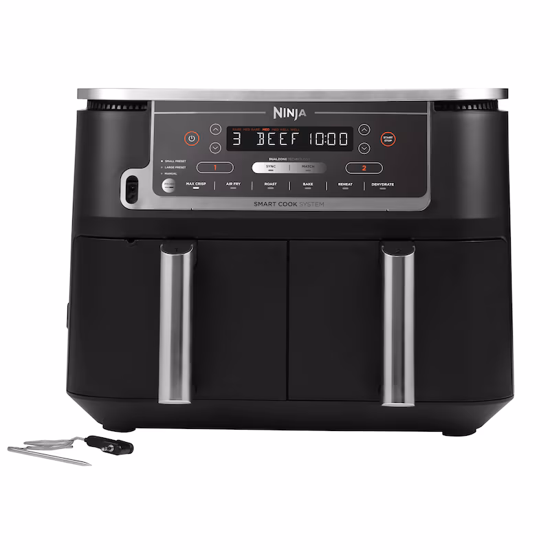 Ninja Airfryer AF451EU Double Airfryer XXL - Two cooking chambers - 9.5 liters - Digital thermometer - 2470 watts - Dual-zone technology