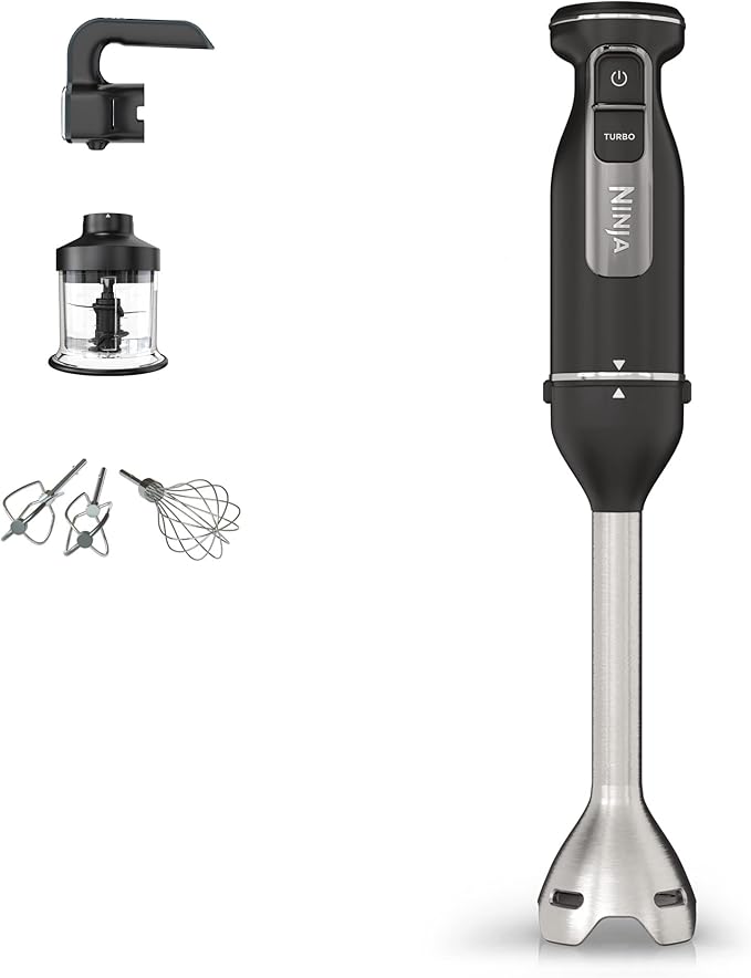 Ninja Foodi 3-in-1 Hand Blender, Hand Mixer & Chopper, Graduated Start, 2 Mixing and 5 Stirring Speeds for Chopping, Mixing, Kneading and More, Dishwasher Safe, 850 W, Black CI100EU